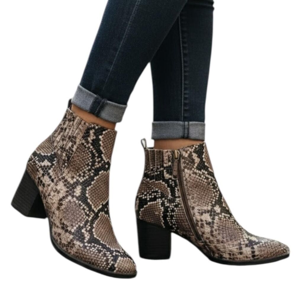 Blondo Boots Womens Size 7.5 Brown Snake Print Waterproof Ankle Booties Zip